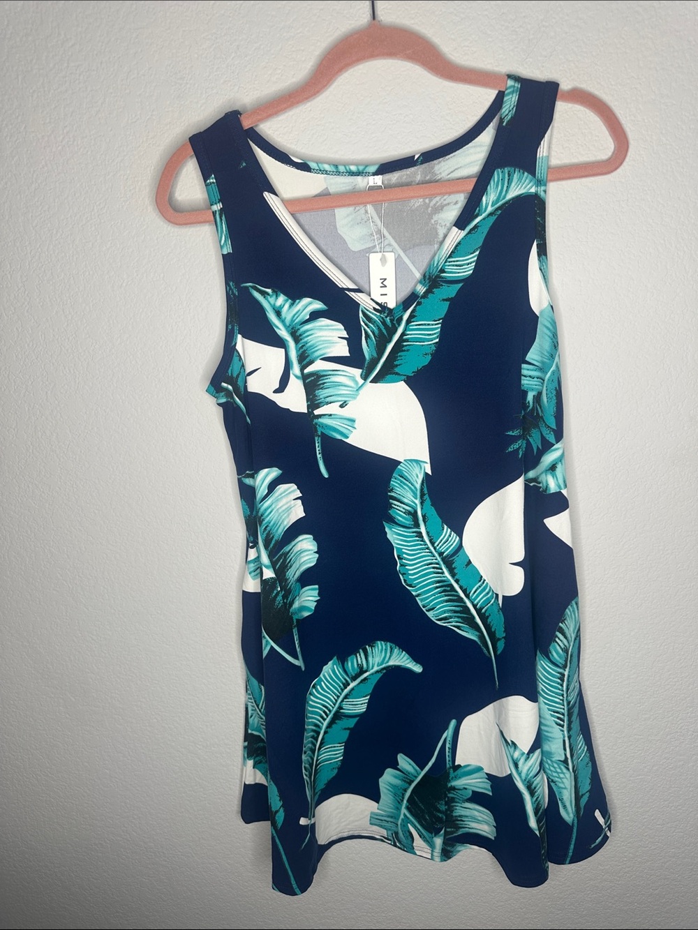 MIA Navy & Teal Tropical Leaf Swim Coverup